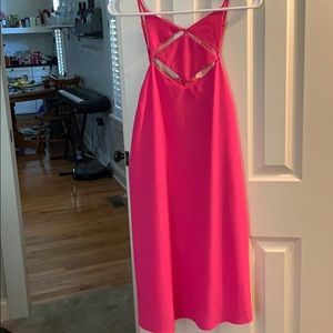 Bright pink geometric front strappy dress